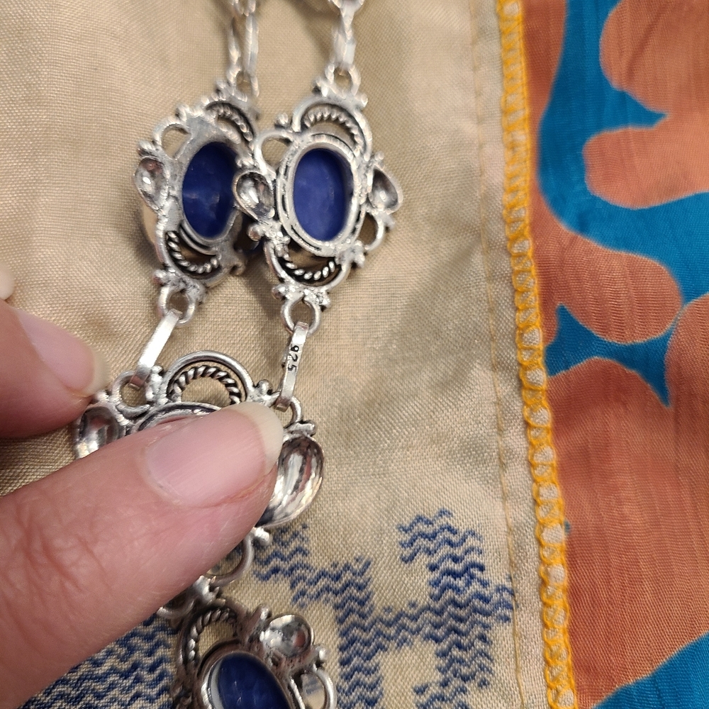 Blue and silver necklace Sterling silver over alloy - Picture 3 of 6